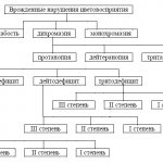 Classification of color vision disorders according to Nyberg-Rautian-Yustova